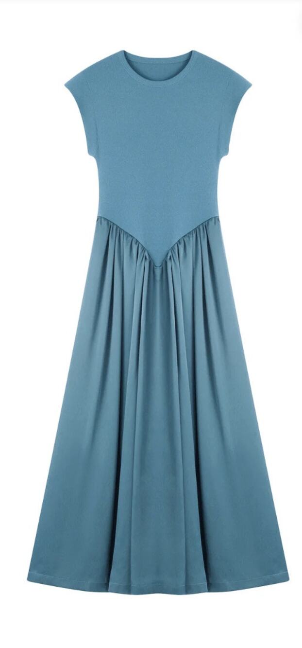Ancosti Patchwork Cap Sleeve Maxi Dress in the shade Slate Blue size small